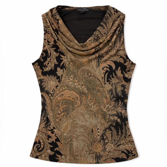 Elegant Sleeveless Blouse - Black and Brown - Picture 2 of 2